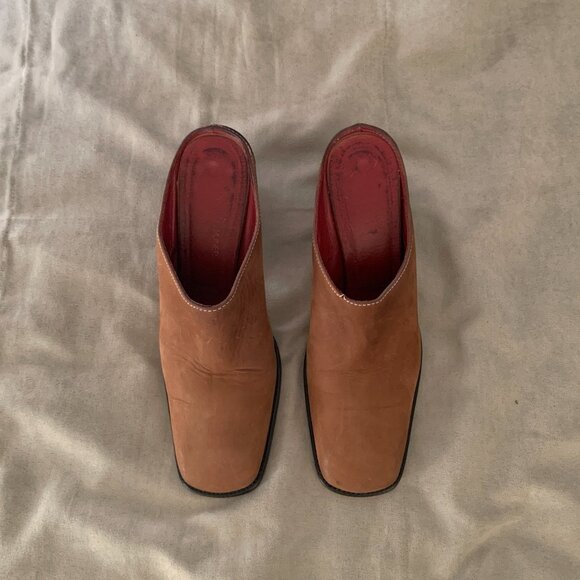 VINTAGE Donald J Pliner Suede Heeled Mules Women's Size 7 Square Toe - Picture 6 of 8